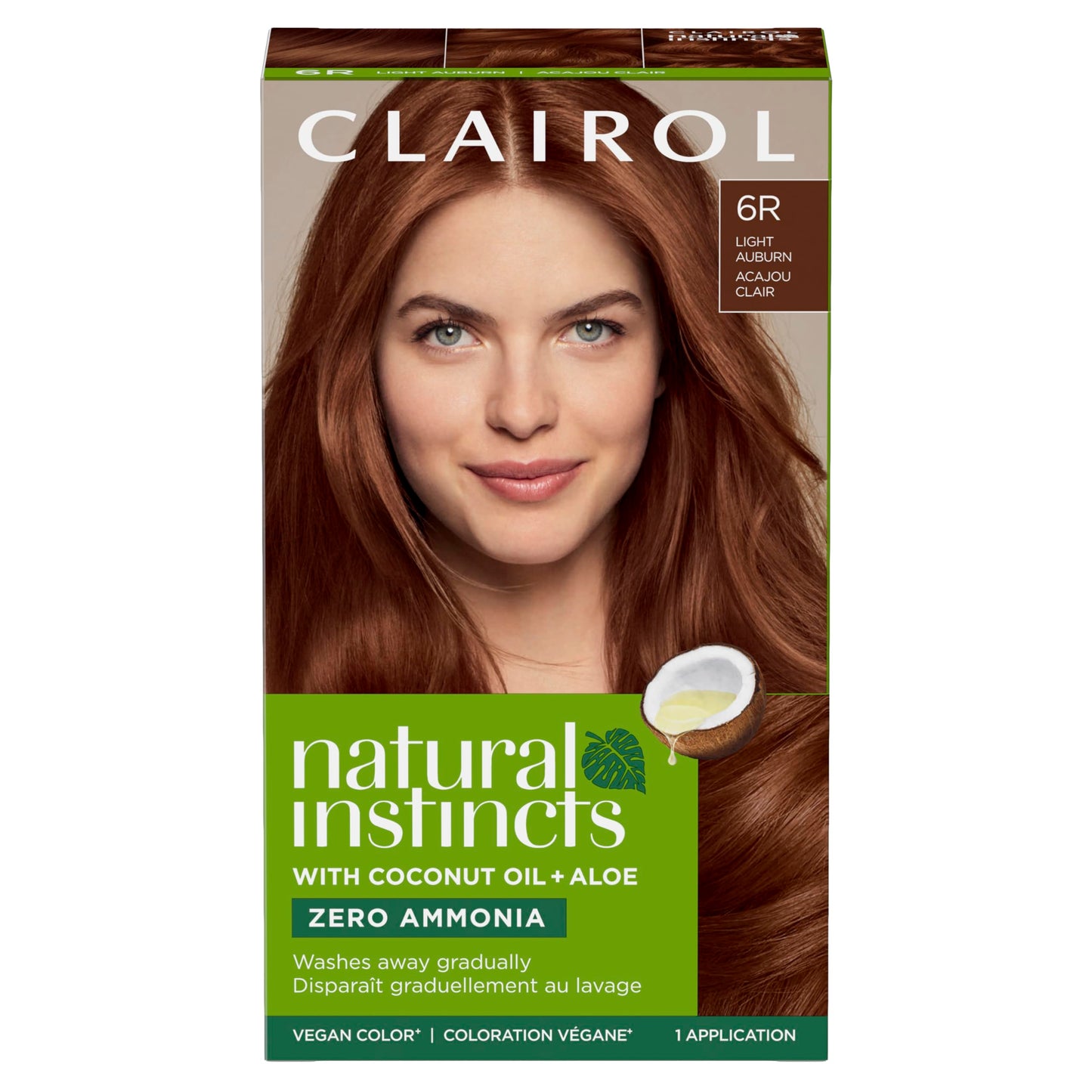 Clairol Natural Instincts Demi-Permanent Hair Dye, 6R Light Auburn | Ammonia‑Free, Vegan Hair Color with Coconut Oil & Aloe Vera | Pack of 1