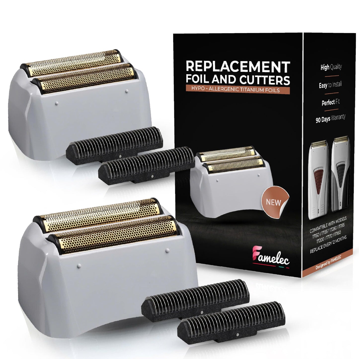FAMELEC Pro Foil and Cutters for Andis Foil Shaver Models TS1 17150 17235 17220 TS2 17200, Razor Blades & Gold Foil Shaver Blades Compatible with Andis Shaver Foil Replacement #17155 17160 17280