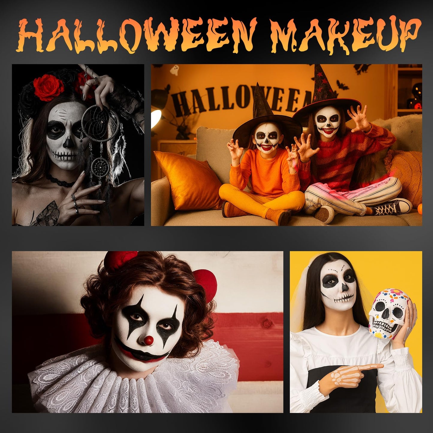 JUYANGYAN Red Black and White Face Body Paint Set, Highly Pigmented Clown Makeup Kit, Professional Face Paint for Halloween Skeleton Cosplay Joker Vampire Zombie Ghost SFX Makeup