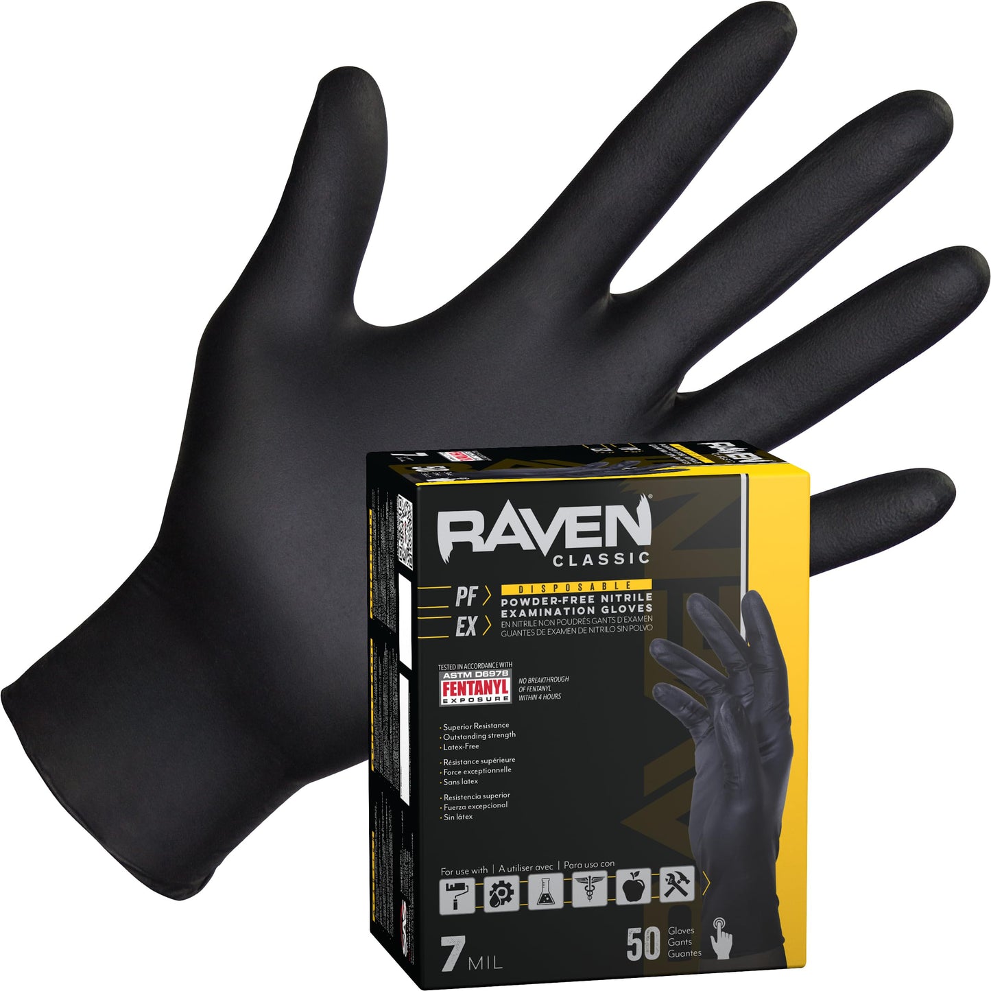 SAS Safety 66519-01 Raven Powder-Free Exam Grade Nitrile - 6 mil 50 Gloves per box