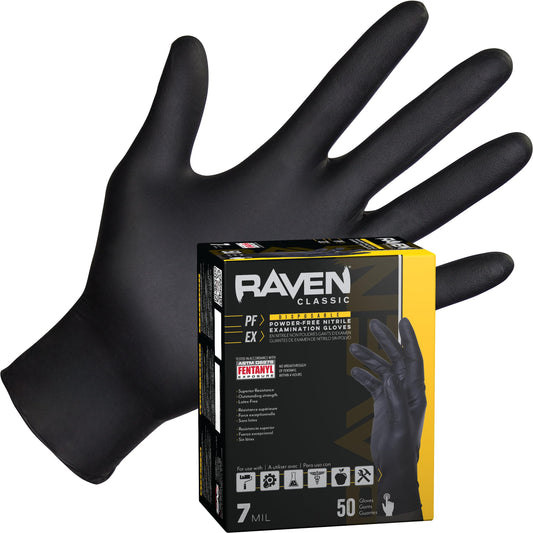SAS Safety 66519-01 Raven Powder-Free Exam Grade Nitrile - 6 mil 50 Gloves per box