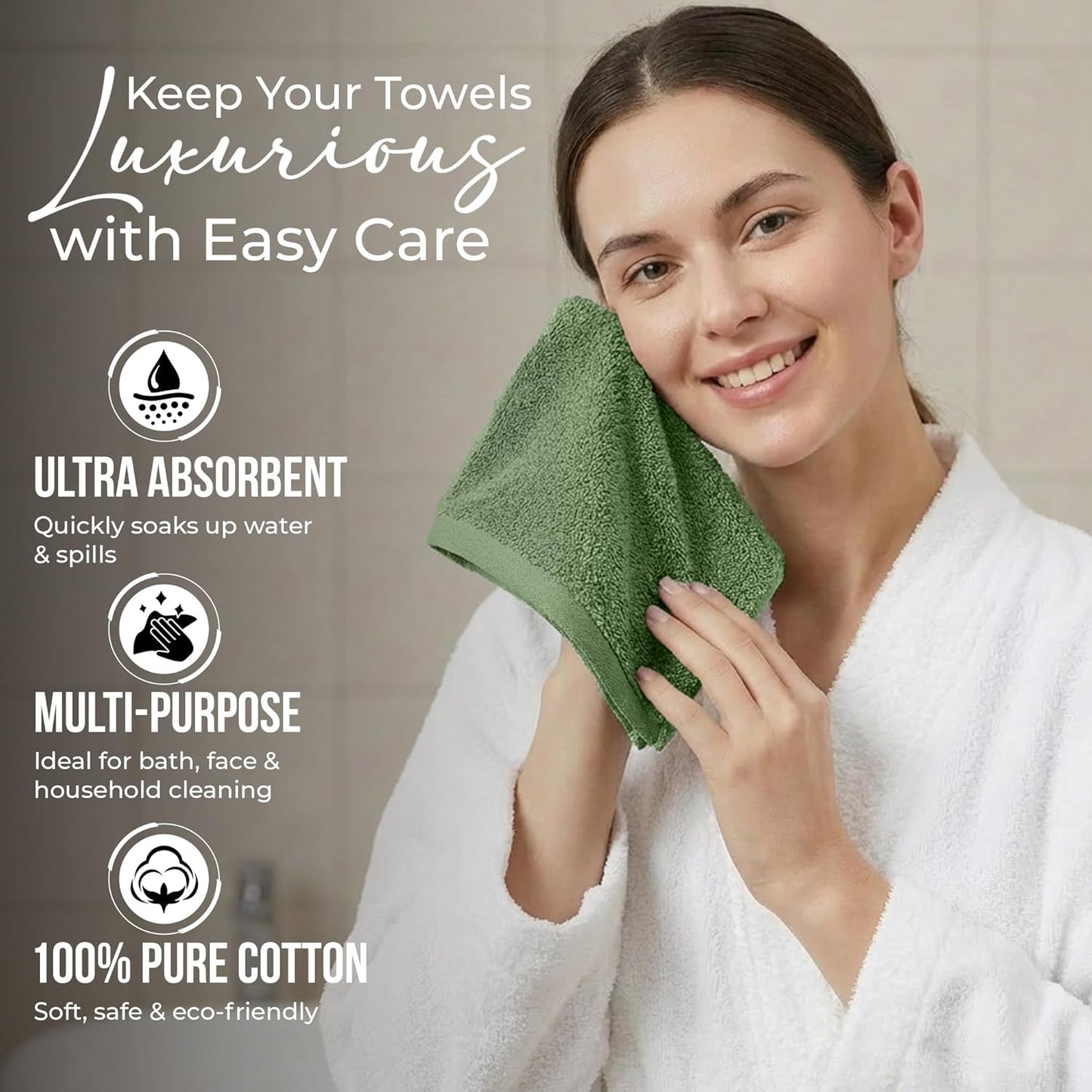 Riverside 12-Pack Cotton Sage Green Face Towels | Soft & Absorbent 550 GSM Washcloths for Bathroom, Spa & Gym