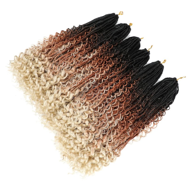 Goddess Crochet Box Braids Curly Ends 144 Strands 22 Inch Bohomian Goddess Box Braids Crochet Hair Synthetic Crochet Braids Hair Extensions(22 Inch,1B/30/27)