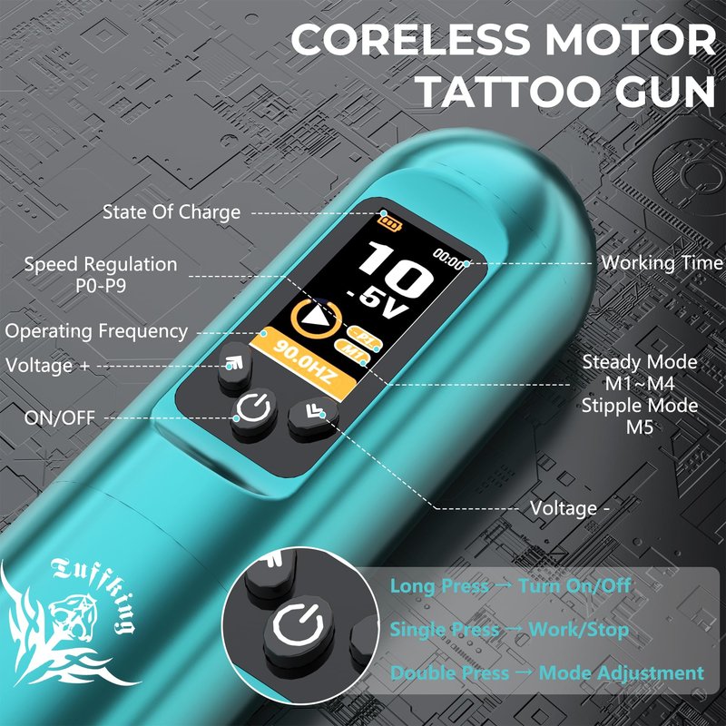 Tuffking Tattoo Machine Kit Rotary Wireless Tattoo Gun Kit with 20pcs Extra Smooth Cartridge Needles Practice Skin Tattoo Supplies for Beginners & Professional Artists