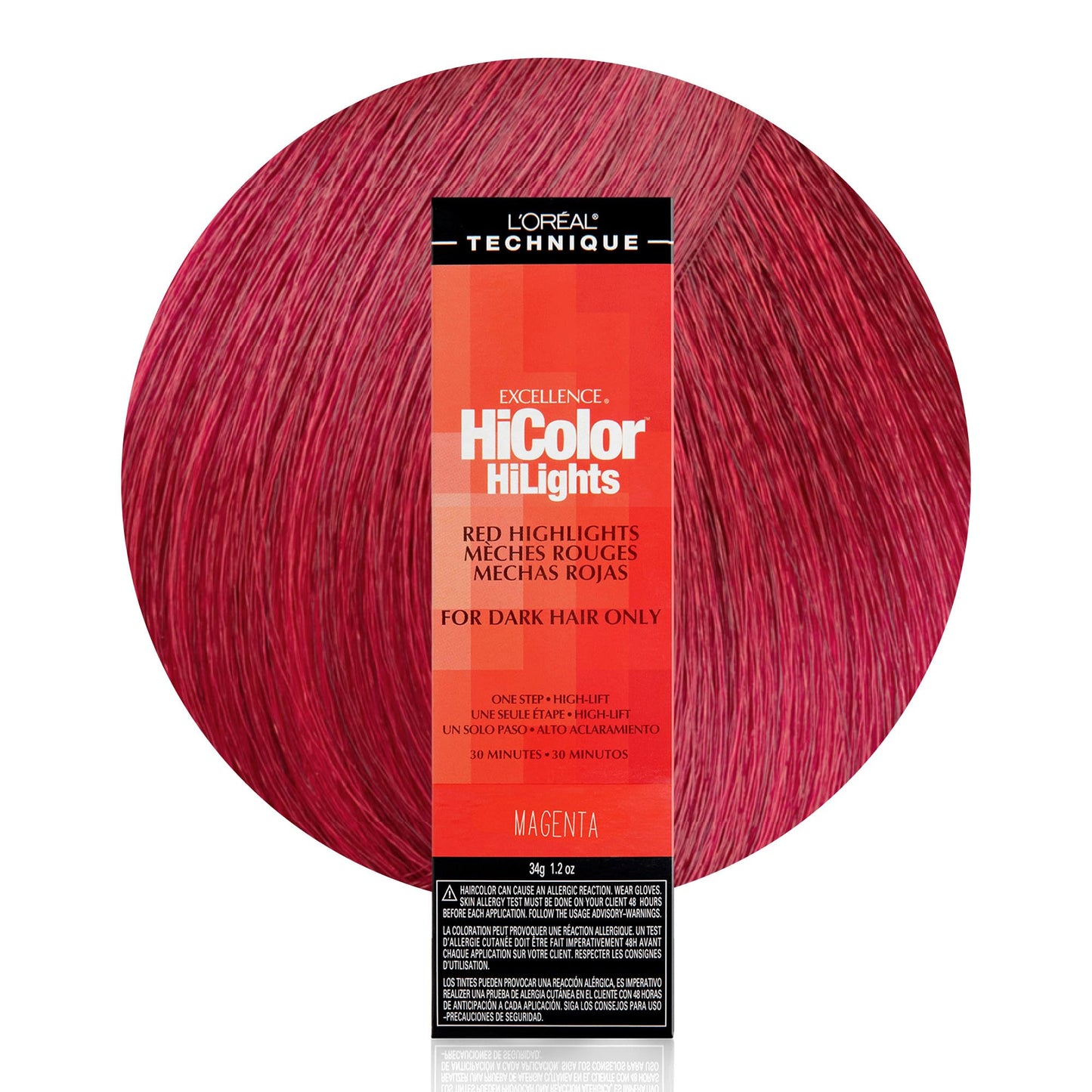 L'Oréal Technique HiColor Red HiLights - Permanent Hair Color for Dark Hair, Intense Red Highlights, No Pre-Lightening Required, Rich, No-Drip Crème, Quick Processing Time, Magenta