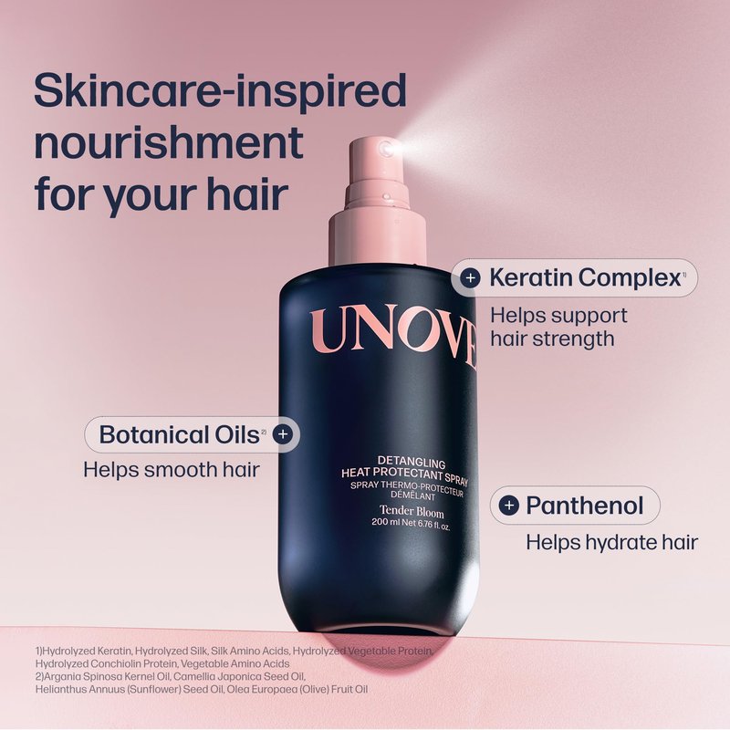 UNOVE Detangling Heat Protection Spray for Damaged Hair | Deep Hydration & Repair | Lightweight Leave-In Formula | Frizz Control | Smooth, Silky Finish | Quick Hair Care Solution, 200ml /6.8 fl.oz