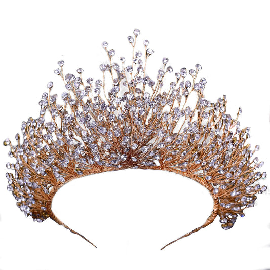 TRiXY Bridal Wedding Headband Crystal Tiara Crown，Queen Tiaras and Crowns，Wedding Bride Crowns For Birthday Party Wedding Pageant Hair Accessories (Golden/ Single crown), (HP193)