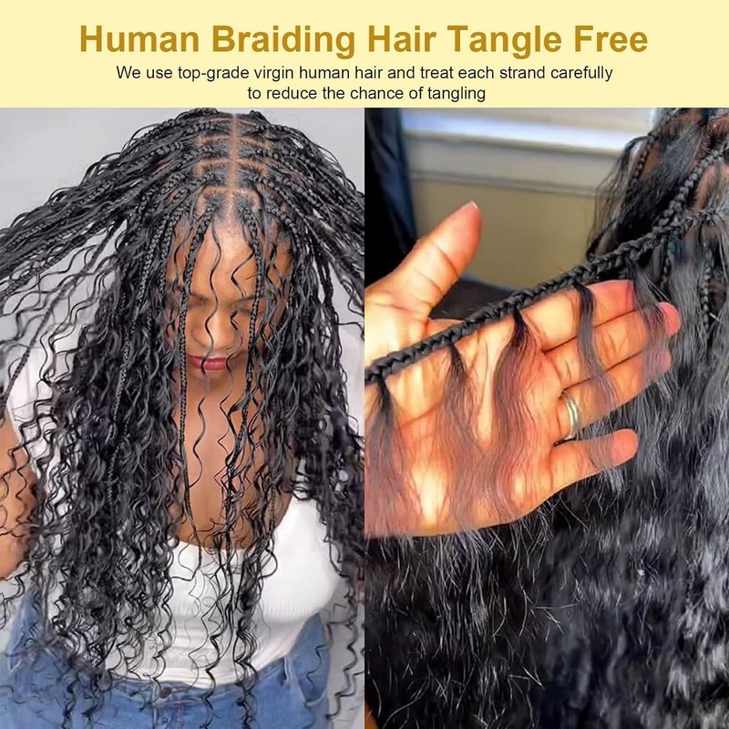 Bangxunk Human Braiding Hair 2 Bundles/Pack 100g Deep Wave Human Bulk Hair for Braiding No Weft 10A Brazilian Virgin Human braiding Hair for Boho Braids Extensions (Natural Color, 16 inch)