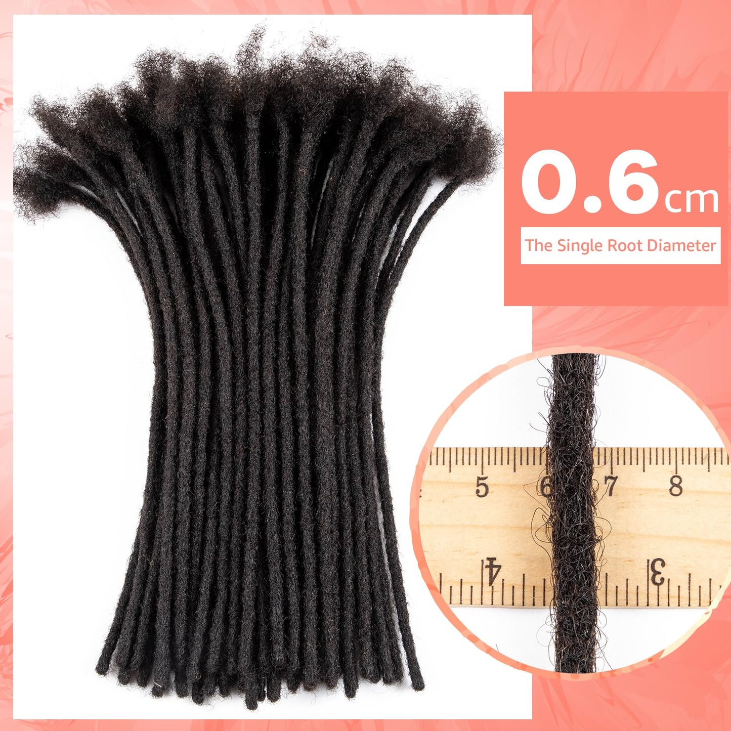 Teresa Dreadlock Extensions Real Human Hair 16 Inch 0.6cm Width Loc Extension Human Hair 10 Strands Full Hand-made Permanent Locs Extensions Natural Black Can Be Dyed and Bleached for Men/Women/Kids