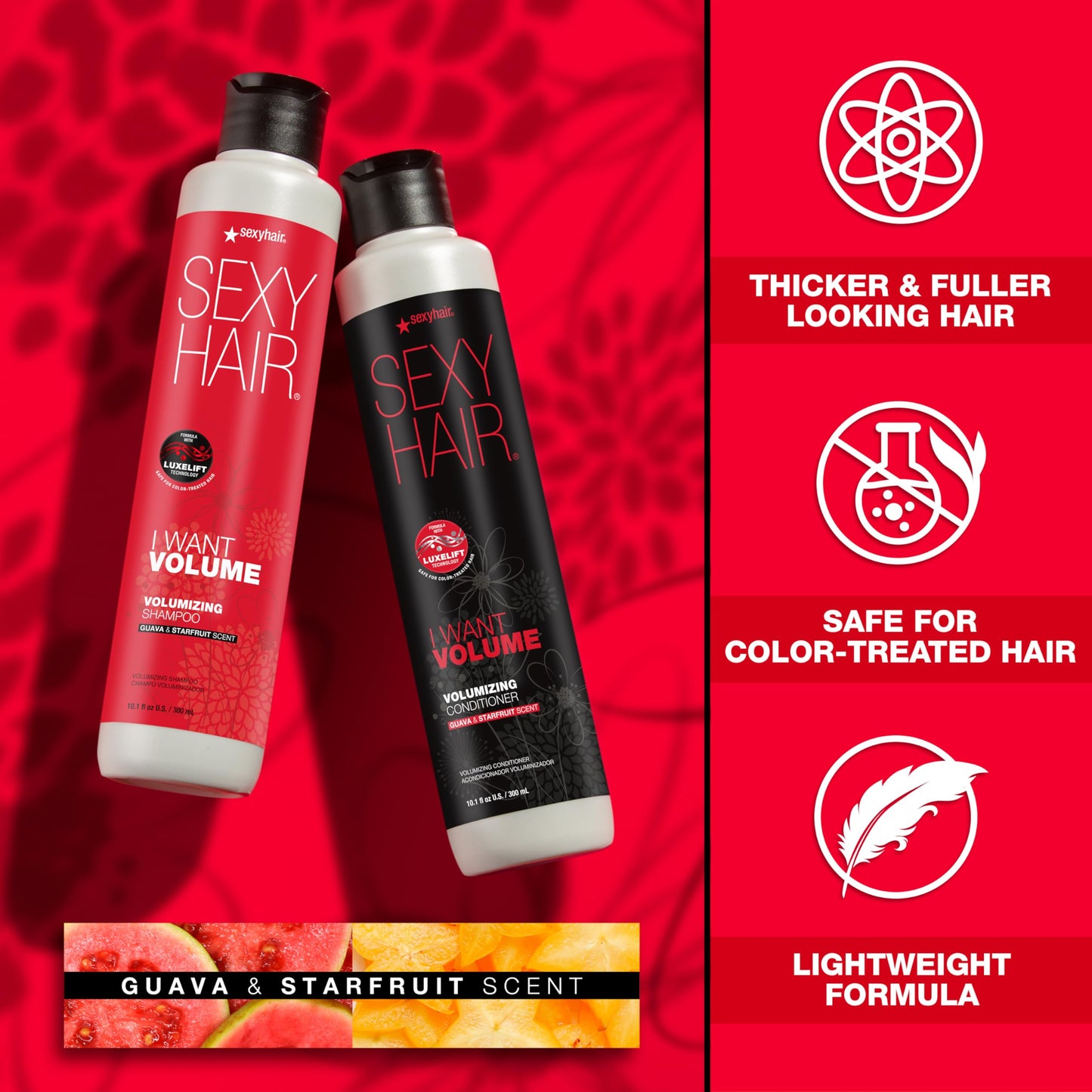 SexyHair I WANT VOLUME Shampoo, 33.8oz | 10% More Volume | Lightweight Formula | All Hair Types
