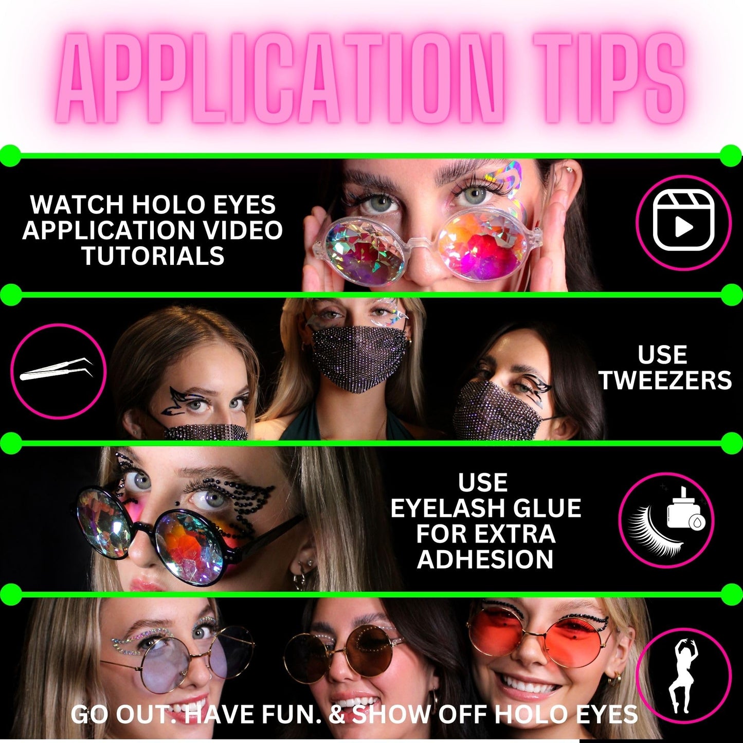 Pink holographic eye makeup stickers