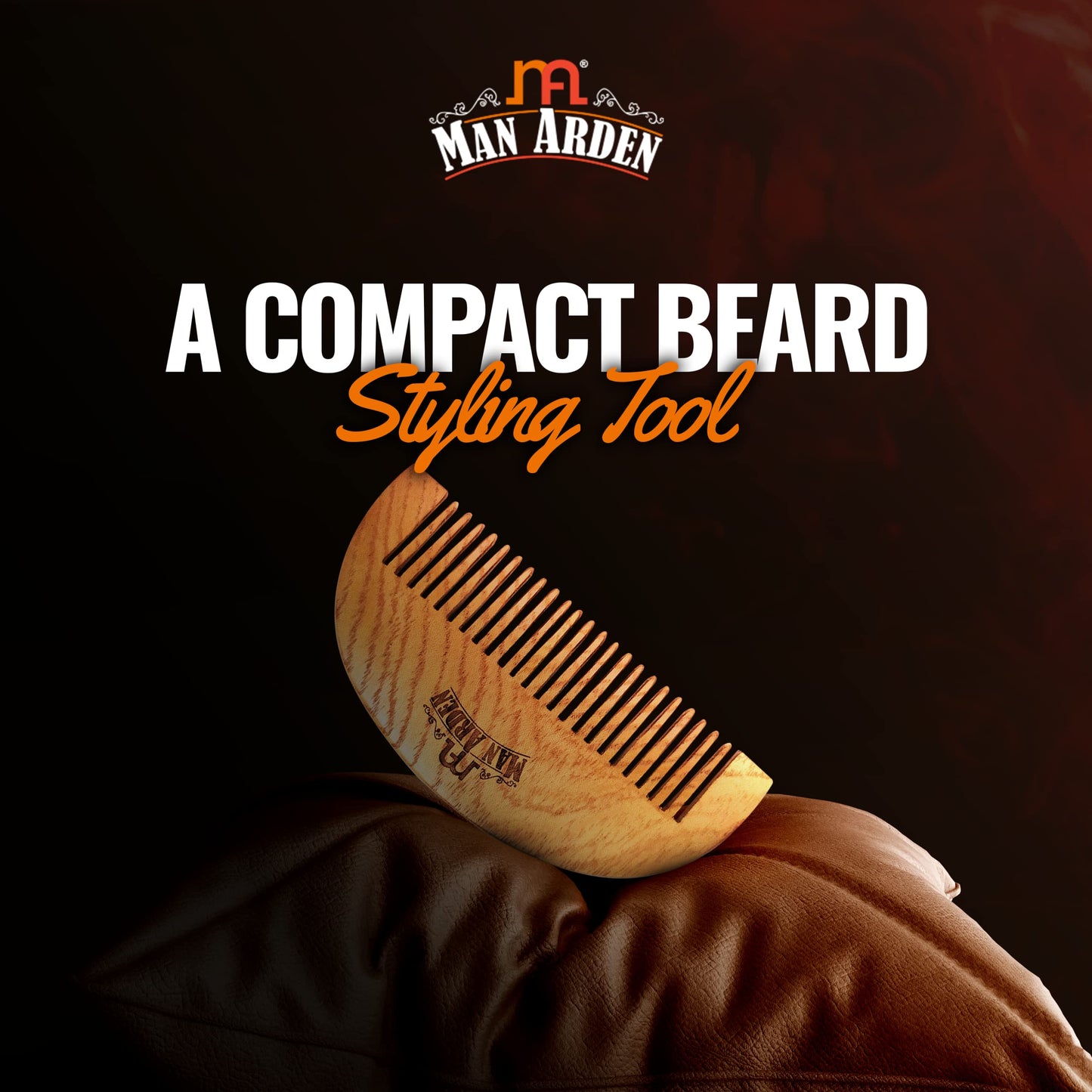 Man Arden Pure Neem Wooden Pocket Size Beard Comb with Premium Faux Leather Pouch