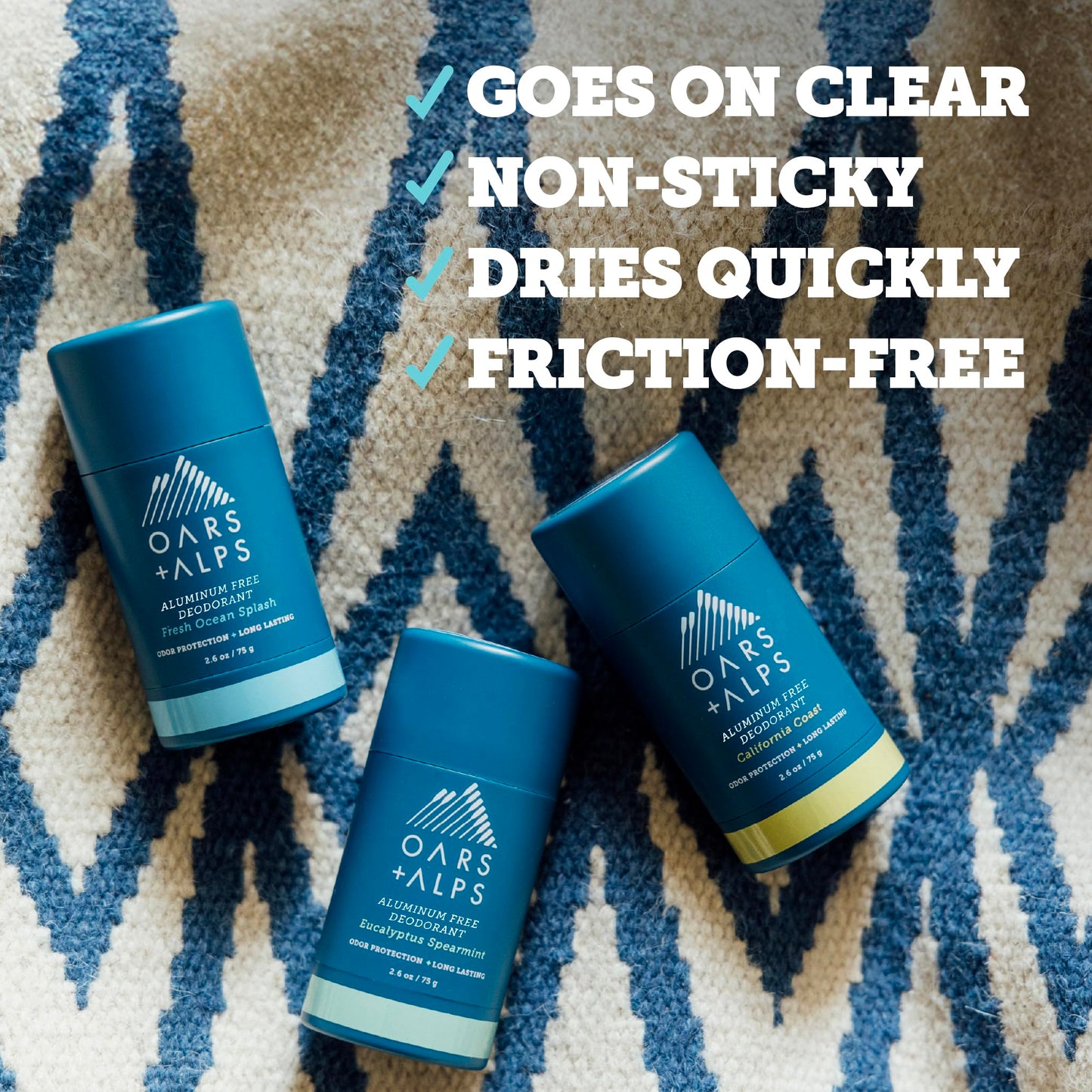 Oars + Alps Aluminum Free Deodorant for Men | Long Lasting Odor Protection, Clear & Free of White Residue, Anti-Chafing Smooth Glide, Dermatologist Tested, Variety Pack 3pk, 2.6oz