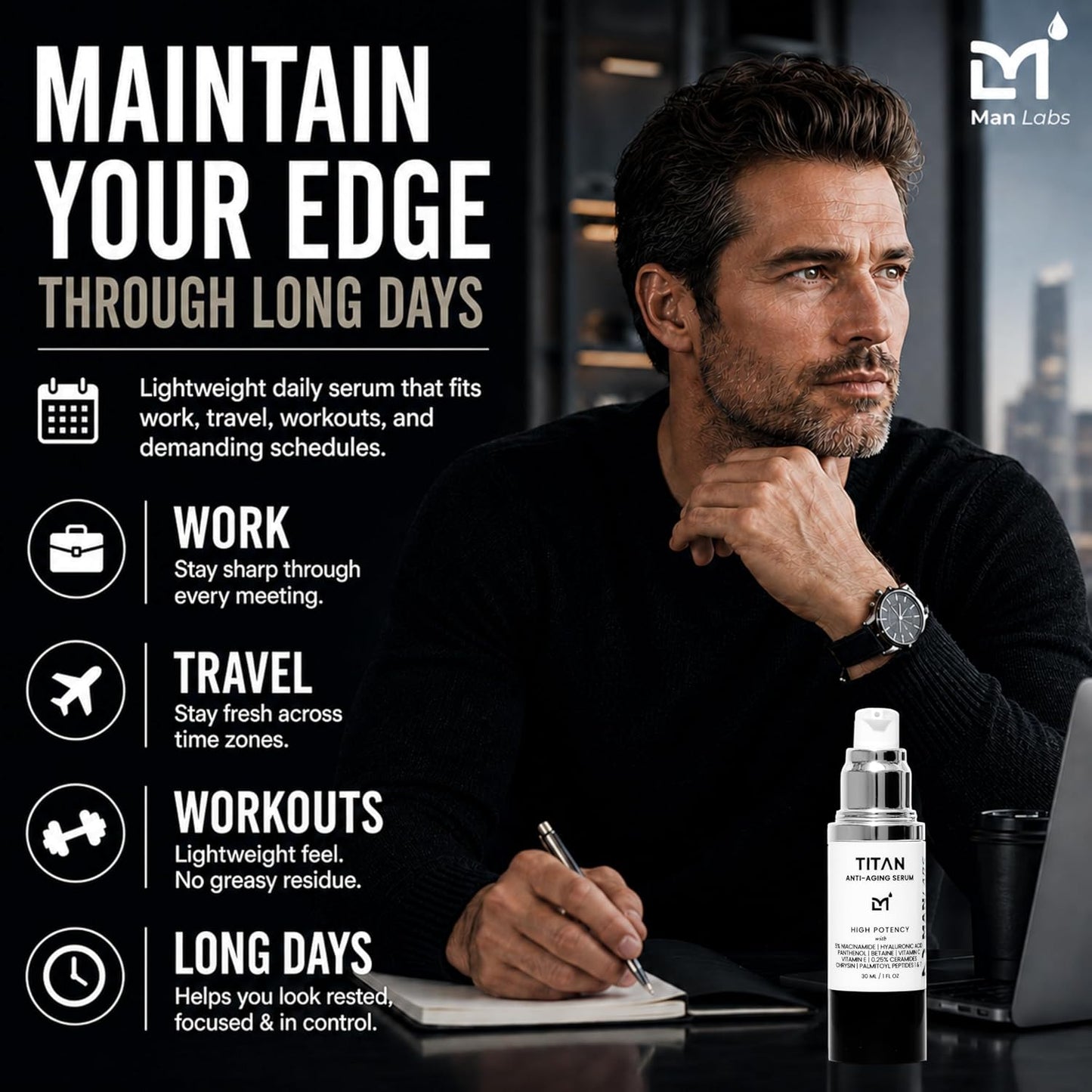Anti-Aging Face Serum for Men - High Potency Skin Tightening Lotion with 5% Niacinamide & Vitamin C | Unscented