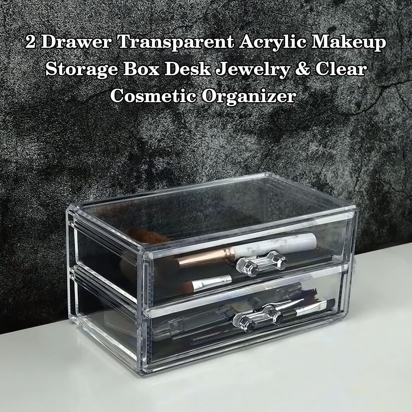 Acrylic Makeup Organizer - 2 Drawer Transparent Storage Box for Jewelry & Cosmetics | Dustproof Vanity Display
