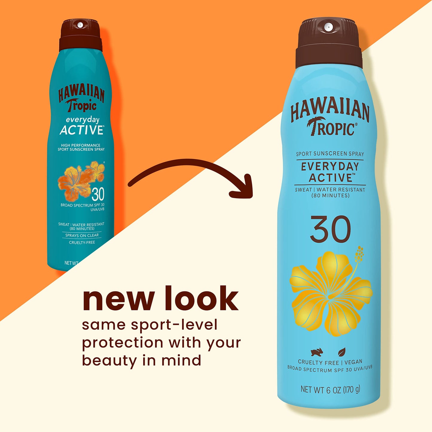 Hawaiian Tropic Everyday Active Clear Spray Sunscreen SPF 30 Twin Pack, 6oz Each & Hawaiian Tropic Weightless Hydration Face Sunscreen SPF 30, 1.7oz Travel Size