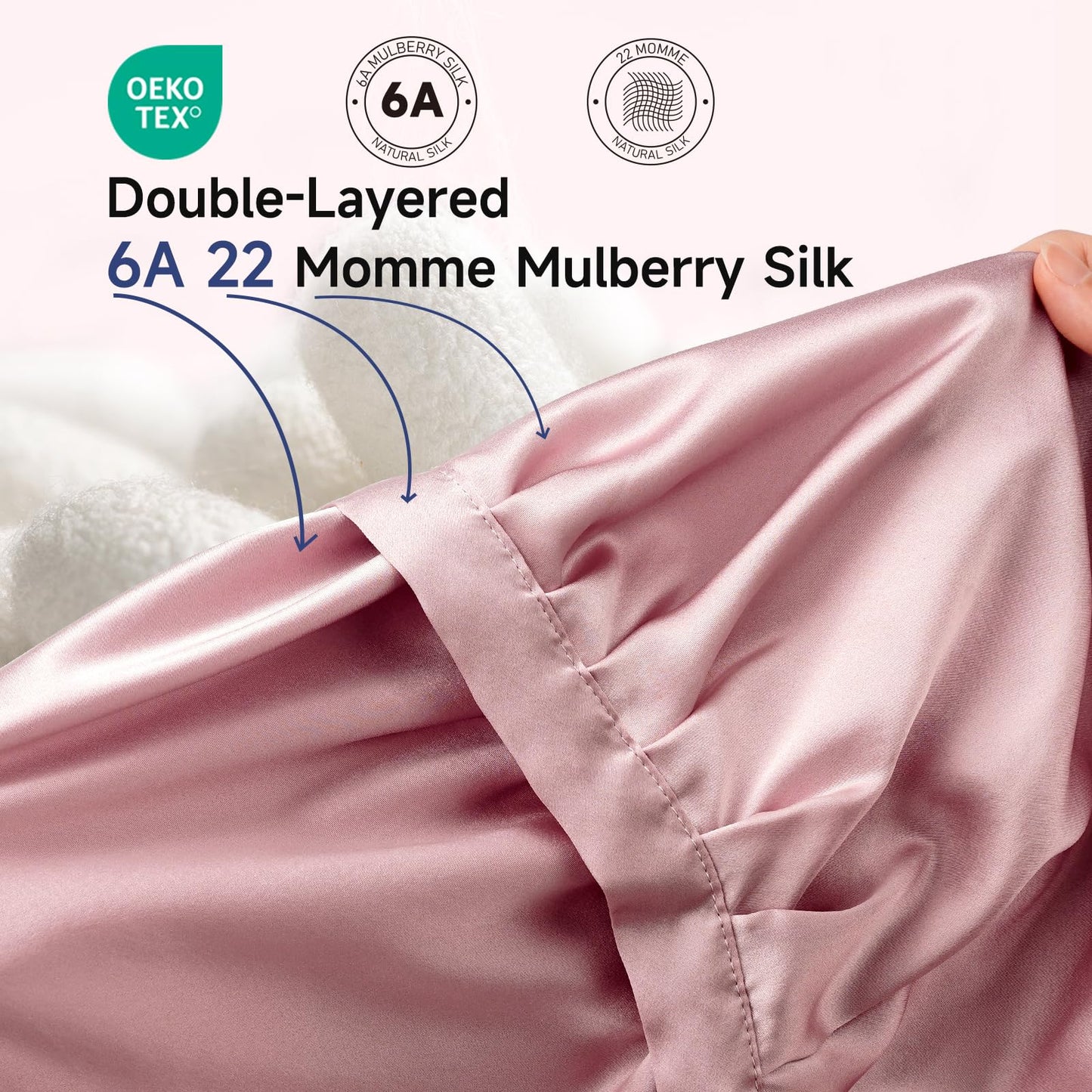 Kaome 100% Mulberry Silk Bonnet for Sleeping Women, 22 Momme Double Layer Silk Hair Wrap, Non-Slip Sleep Cap with Adjustable Elastic Band for Long Curly Hair Care, Comfortable and Breathable, Pink