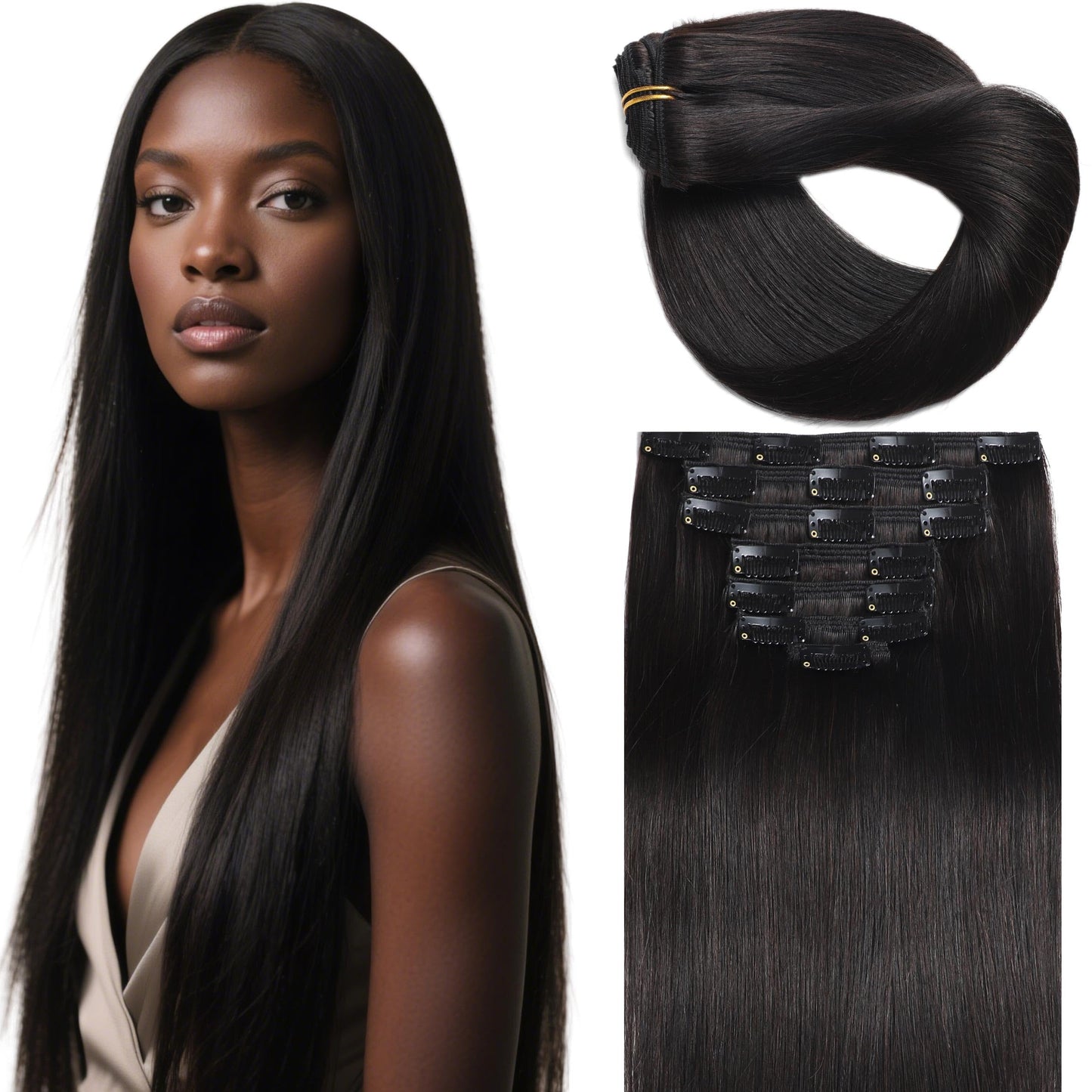Lacer Body Wave Clip in Hair Extensions, 7 Pcs 120g Wavy Clip in Extensions for Women Grade Brazilian Virgin Human Hair Natural Black 18 Inch