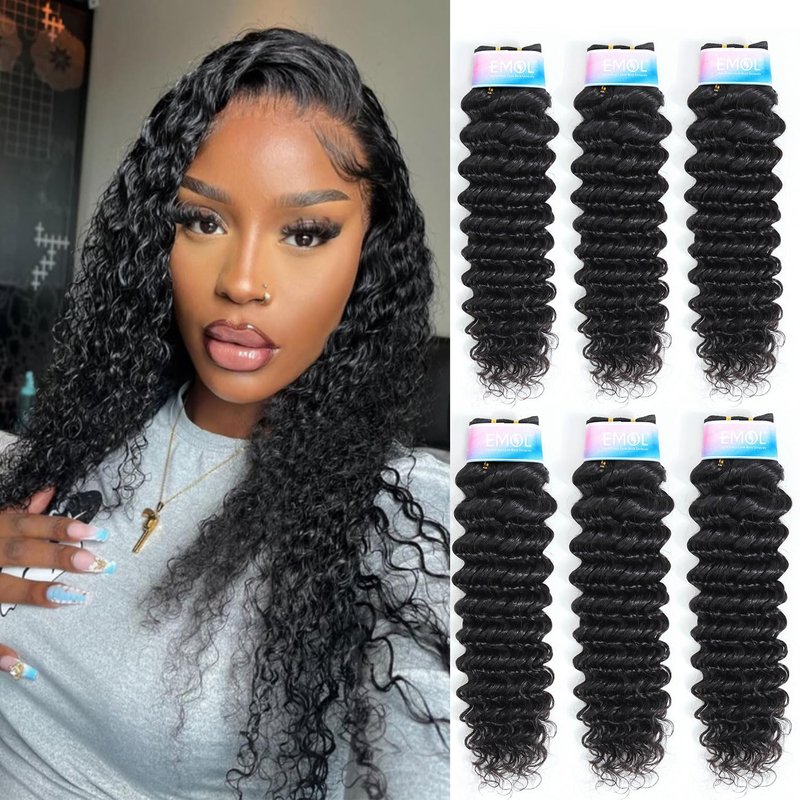 Deep Wave Bundles, Curly Bundles Human Hair, 10 12 14 Inch, Wet and Wavy, Natural Black, Soft, 285g-300g, Brazilian Hair