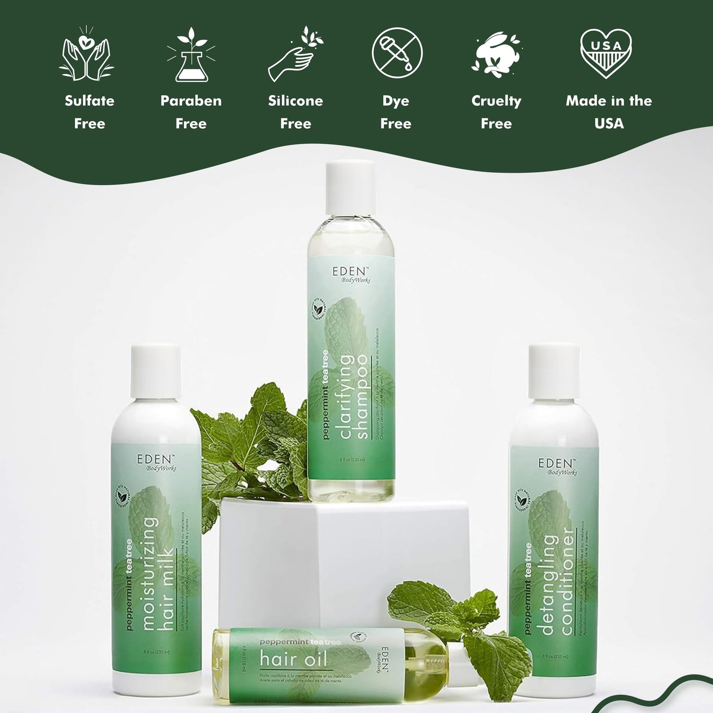 EDEN BodyWorks Peppermint Tea Tree Shampoo | Clarifying Shampoo for Curly Hair | Perfect for Build Up Cleansing | 8oz