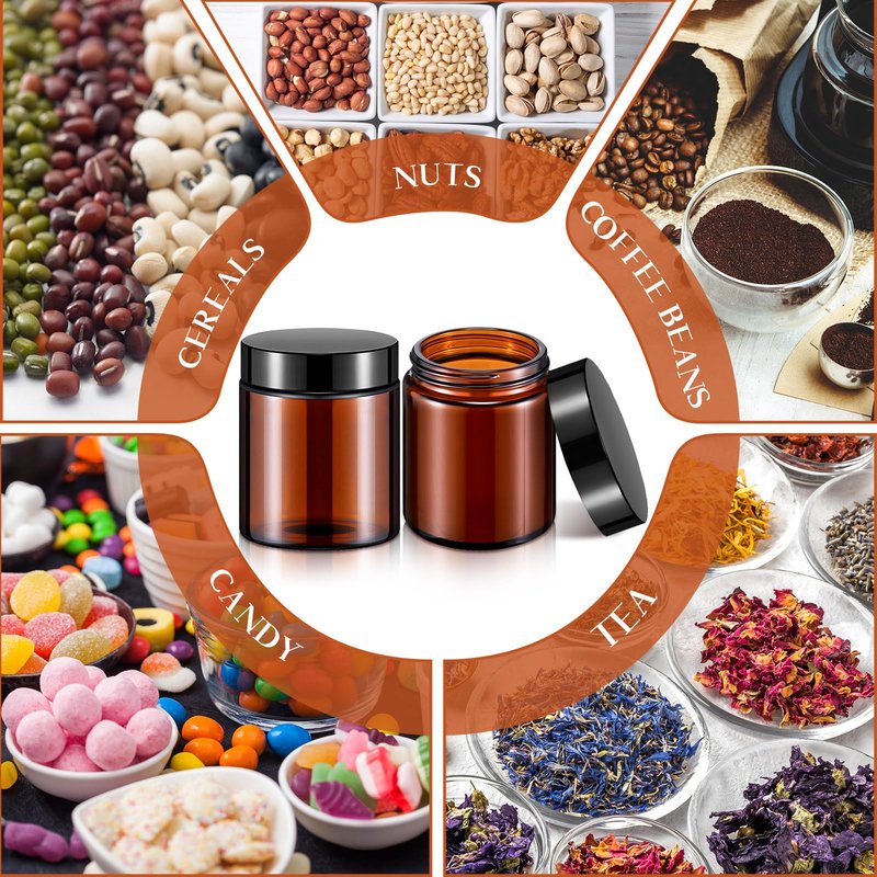 Domensi 24 Pcs Bulk 6oz Glass Jars with Lids Leakproof Round Airtight Empty Cosmetic Jars with Inner Liners Lid for Storing Lotions Spices Ointments Food Storage (Amber)