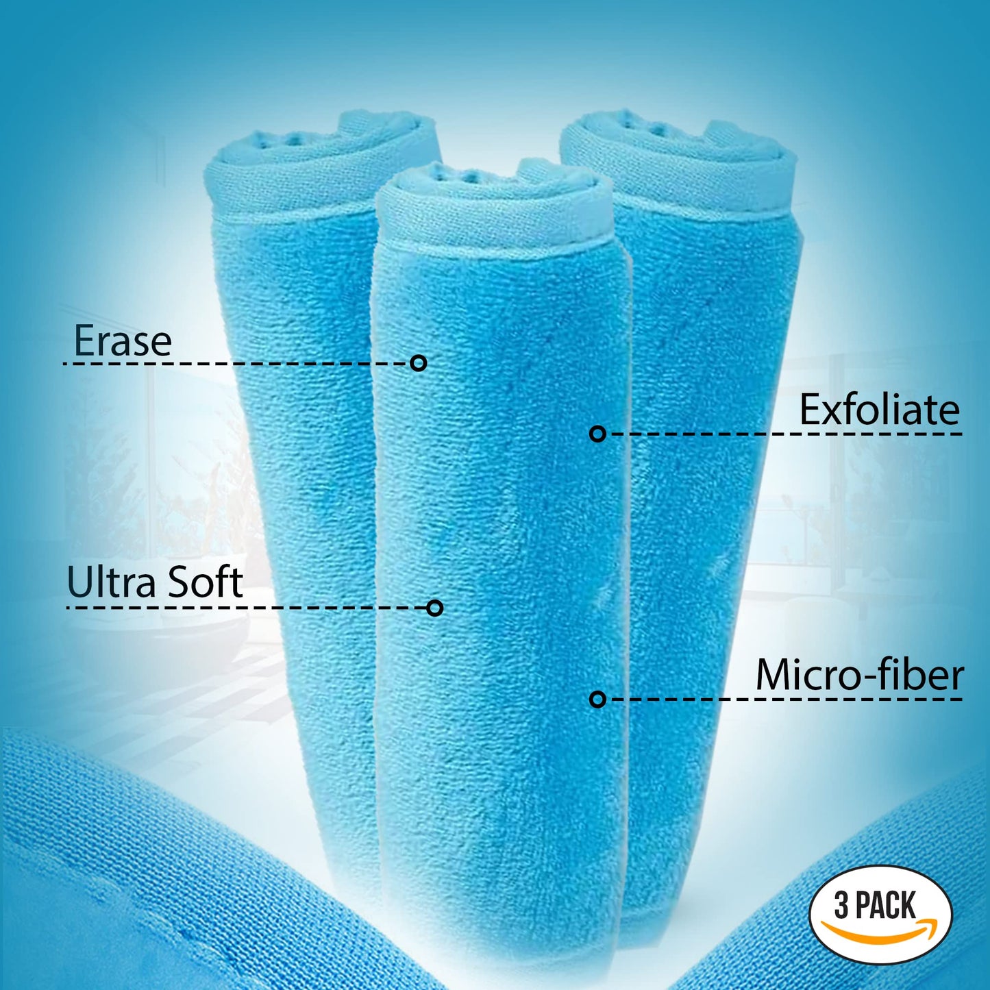 Makeup Remover Face Towel for Women - Quick Dry Wash Cloth for Gentle Facial Cleansing | Reusable Pack of 3