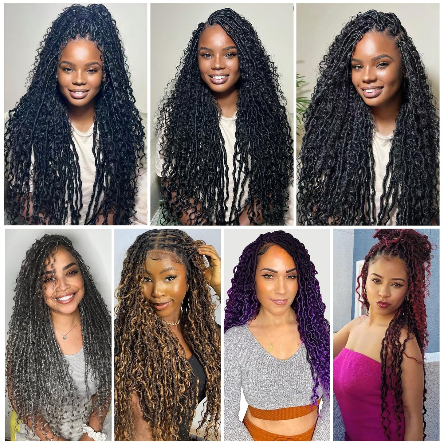 24 Inch Goddess Locs Crochet Hair 8 Packs Faux Locs Crochet Hair for Black Women 1B/Purple Pre-curled River Locs Hair for Women Pre Looped Bohemian Hair Synthetic Extensions (1B/Purple,24 Inch)