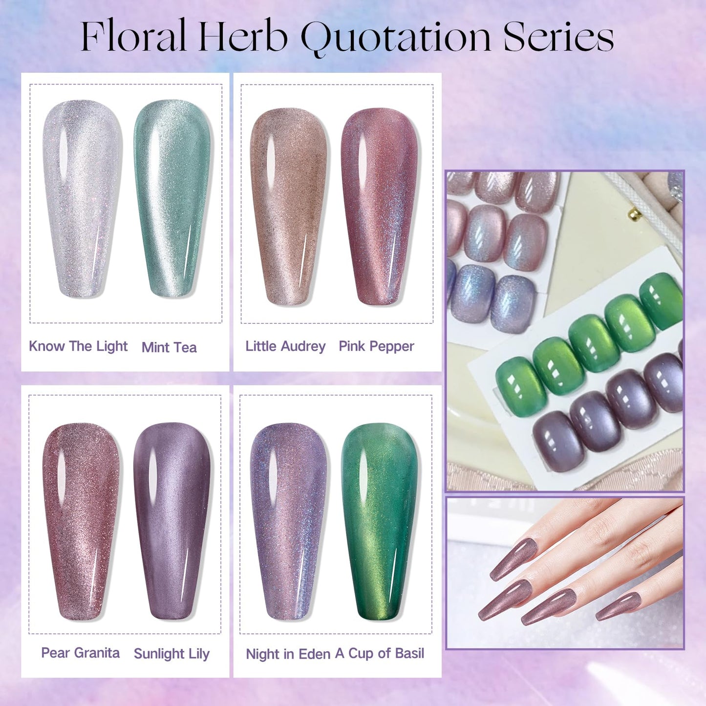ADHERE 12ml 8pcs Magnetic Cat Eye Gel Nail Polish Kit with Magnetic Stick - Blue Purple Green Mint Silver White Glitter Shining Nail Gel Polish Magnetic Gel Nail Varnish Gel Gift for Women