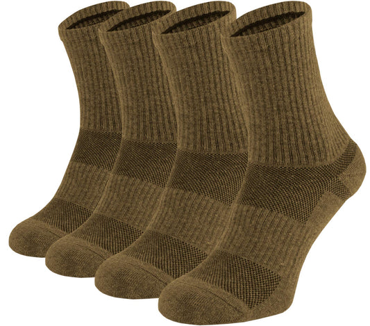 281Z Military Cotton Micro Crew Boot Socks - Cushioned Sole - Moisture Wicking - Odor Resistant - Hiking Trekking Outdoor (Coyote Brown Large 4 Pairs Pack)