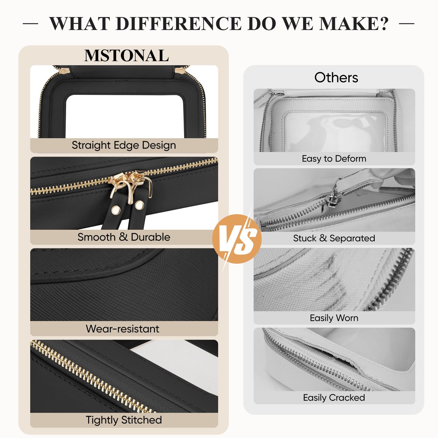 MSTONAL Clear Makeup Bag, Travel Toiletry Bag Cosmetic Case for Women, Waterproof Portable Make Up Skincare Pouch with Zipper, Compact Car Organizer Bag for Essentials, Medium Size, Black