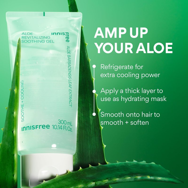 innisfree Aloe Vitalizing Soothing Gel | Hydrating Korean Face and Body Moisturizer | Soothe Dryness and Sunburns