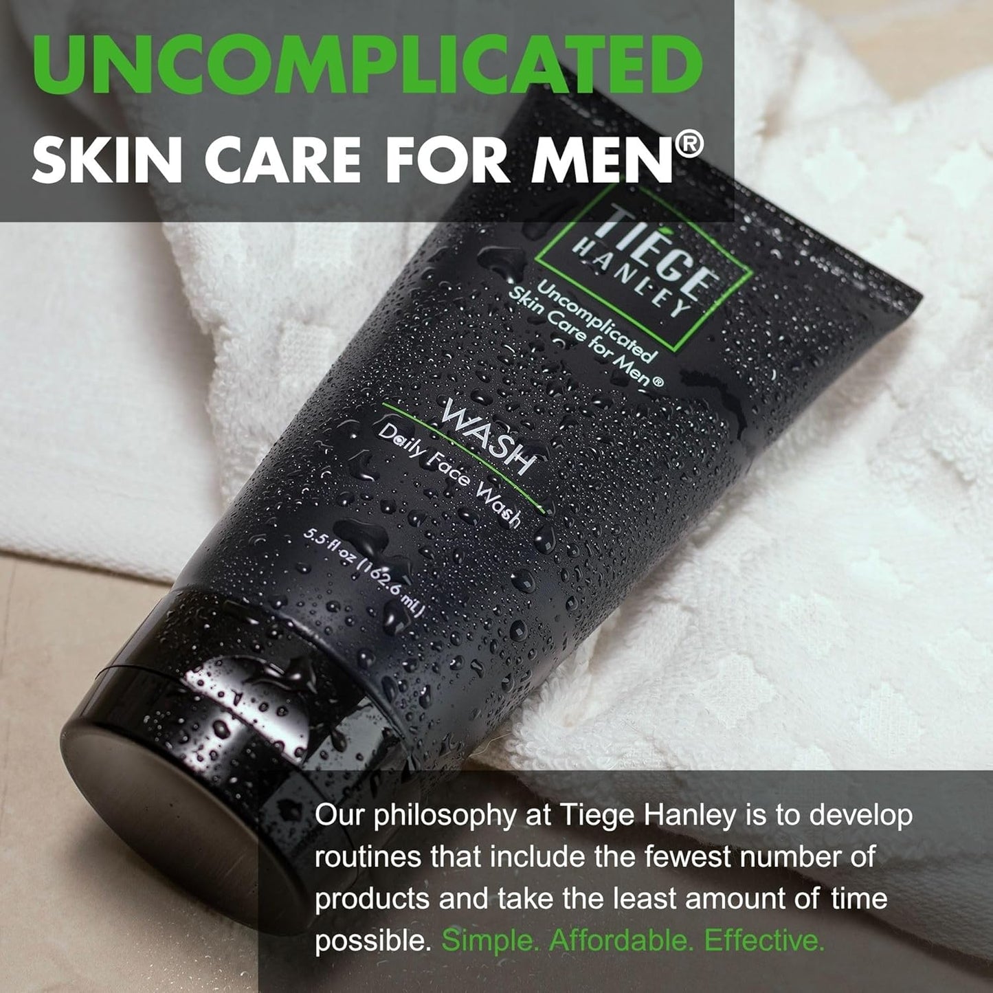 Tiege Hanley Daily Face Wash for Men - Gentle Fragrance-Free Cleanser with Jojoba Oil & Aloe | 5.5 Fl Oz