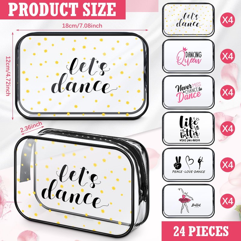 Abbylike 24 Pcs Cheer Gifts Cosmetic Bag 7 x 4.7 x 2.4'' Makeup Bag Cosmetic Toiletry Zipper Pouch Clear Zipper Case for Cheerleaders Women(Dance)