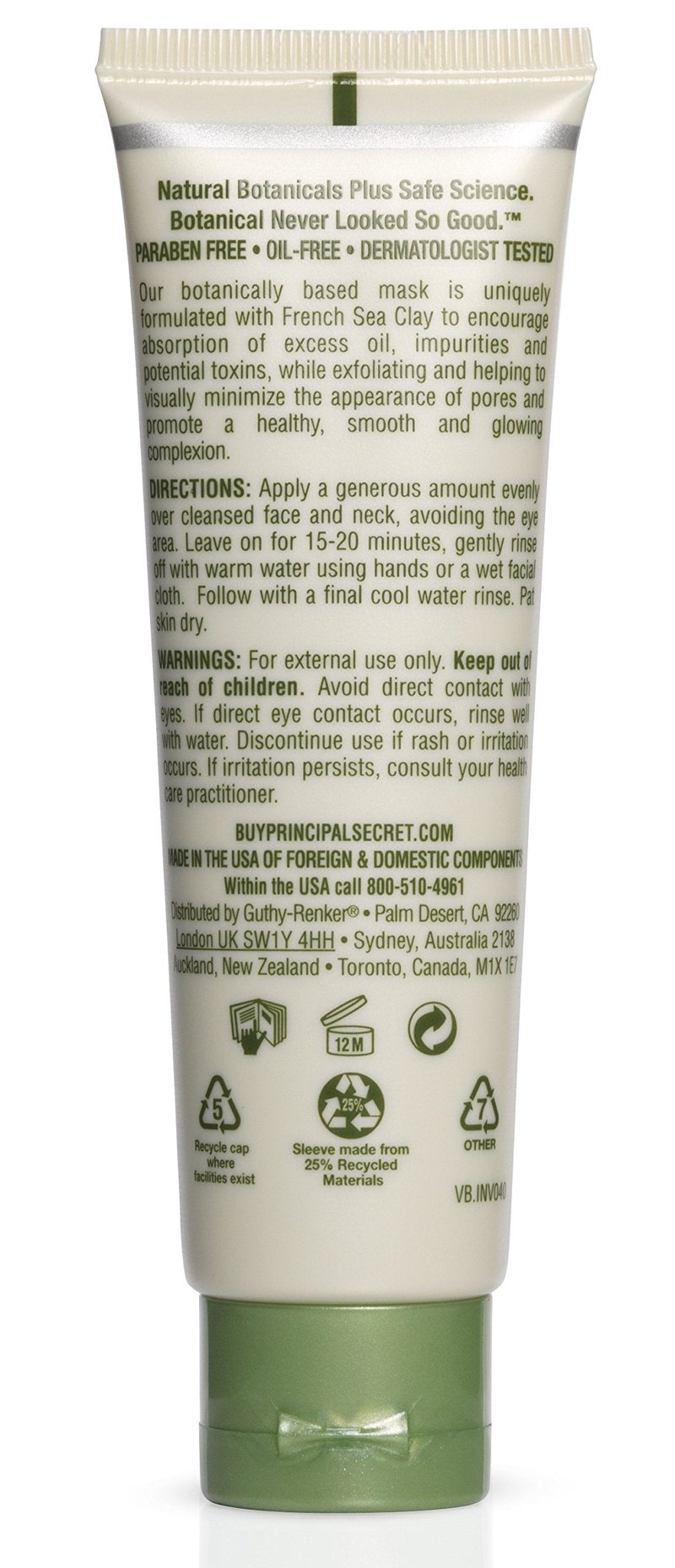 Principal Secret reclaim BOTANICAL Anti-Aging Skincare Green Myrtle Exfoliating Face Clay Mask with Minerals, Botanicals, Antioxidants, Peptides, Women and Men 1.7oz
