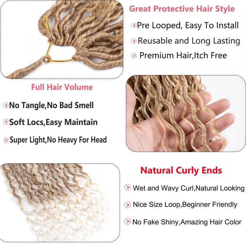 Ahrencan Boho Goddess Locs Crochet Hair 22 Inch, 8 Packs Two Tone Crochet Goddess Locs With Curly Ends,Trendy Faux Locs Crochet Hair For Women Human Hair Crotchet Braids(22in,(pack of 8),T27/613#)