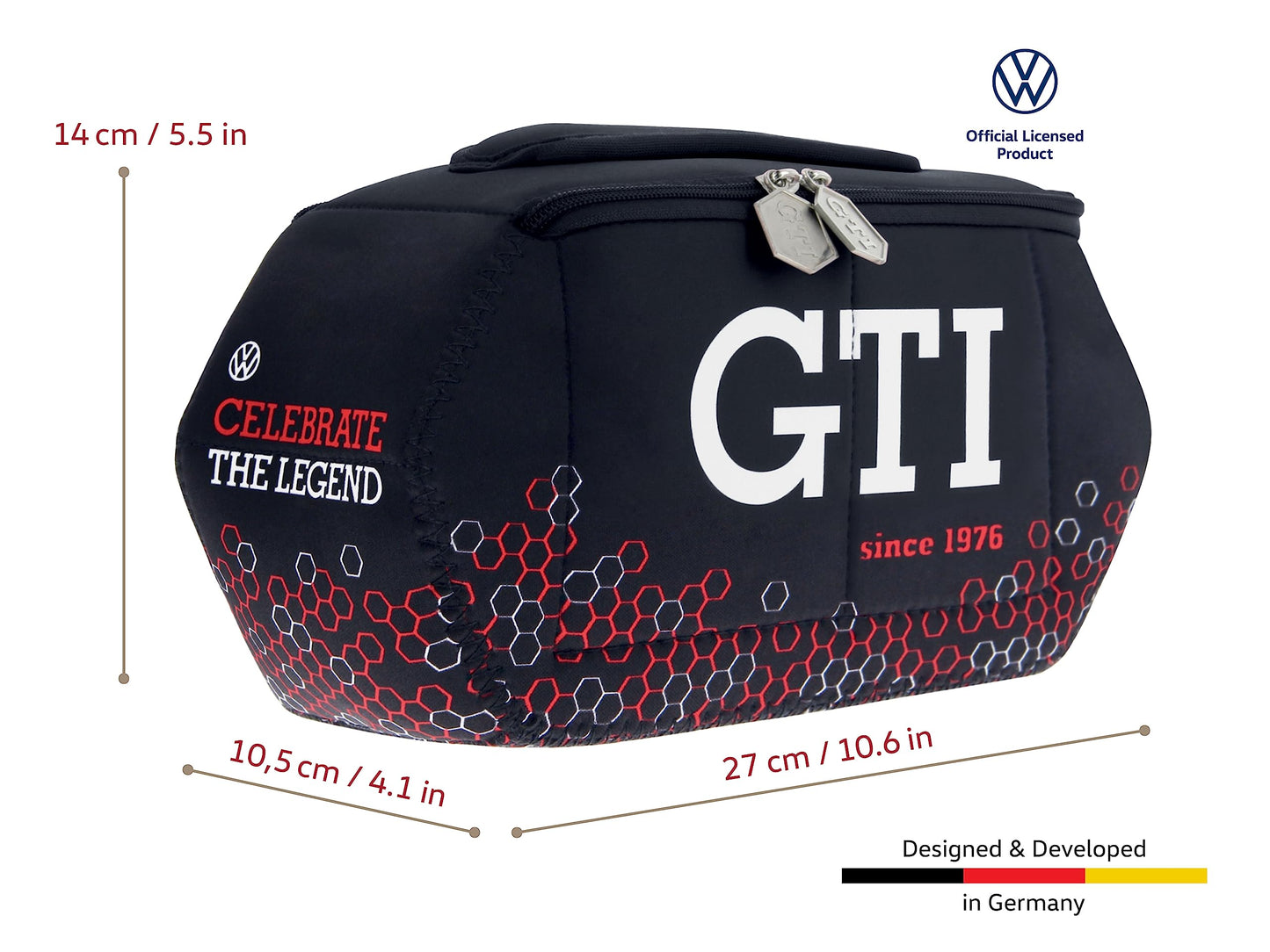 BRISA VW Collection - Volkswagen Neoprene Universal Makeup Cosmetics Toiletry Travel Pharmacy Bag in GTI Design (Hexagon/Black/Large)
