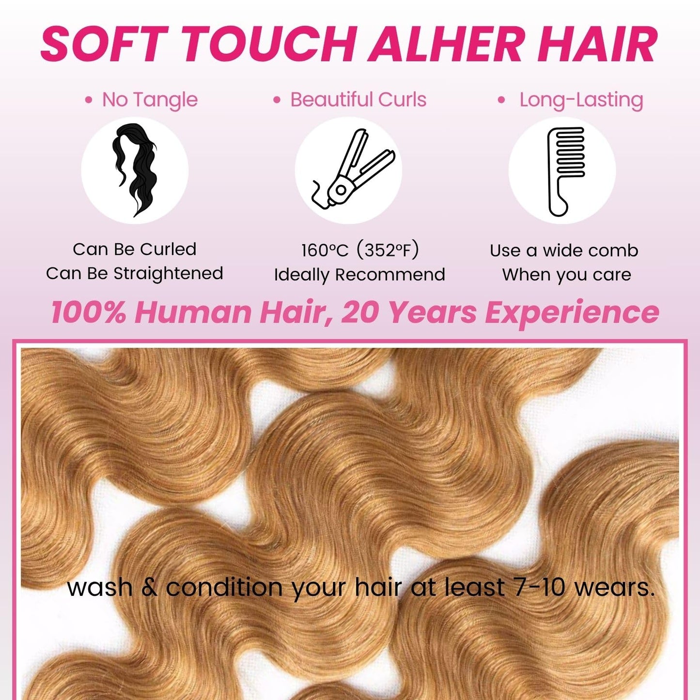 ALHER Honey Blonde 4x4 Closure Human Hair Body Wave, Color #27 Sun-kissed Vibe Golden Blonde Wavy Free Part Melt 4x4 HD Closure, 12A 100% Virgin Remy Real Human Hair Pre Plucked With Baby Hair 10 Inch