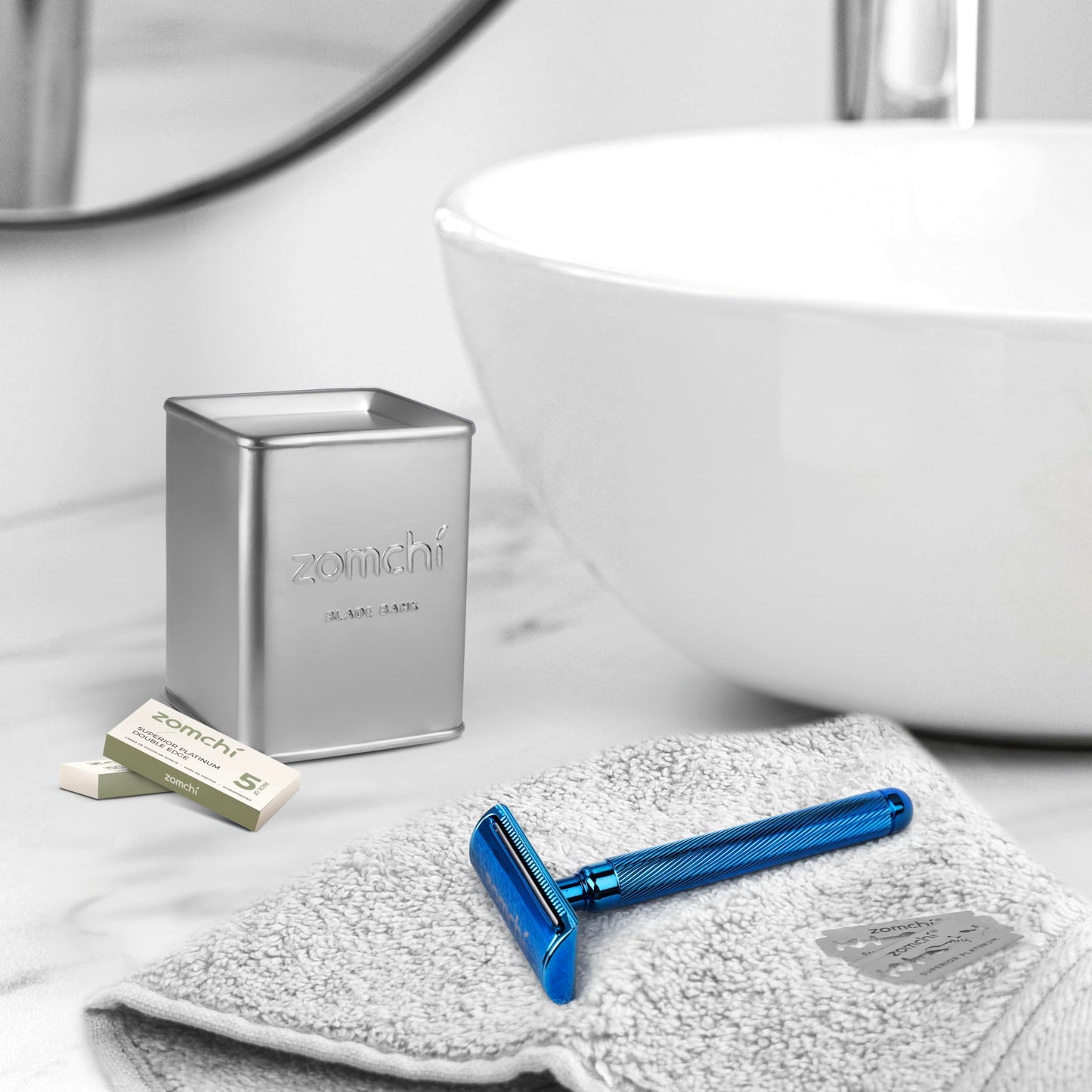 ZOMCHI Double Edge Safety Razor for Men & Women, [New Version 2.0 ] Metal Razor with 10 Double Edge Safety Razor Blades, Single Blade Razor – Noble Blue