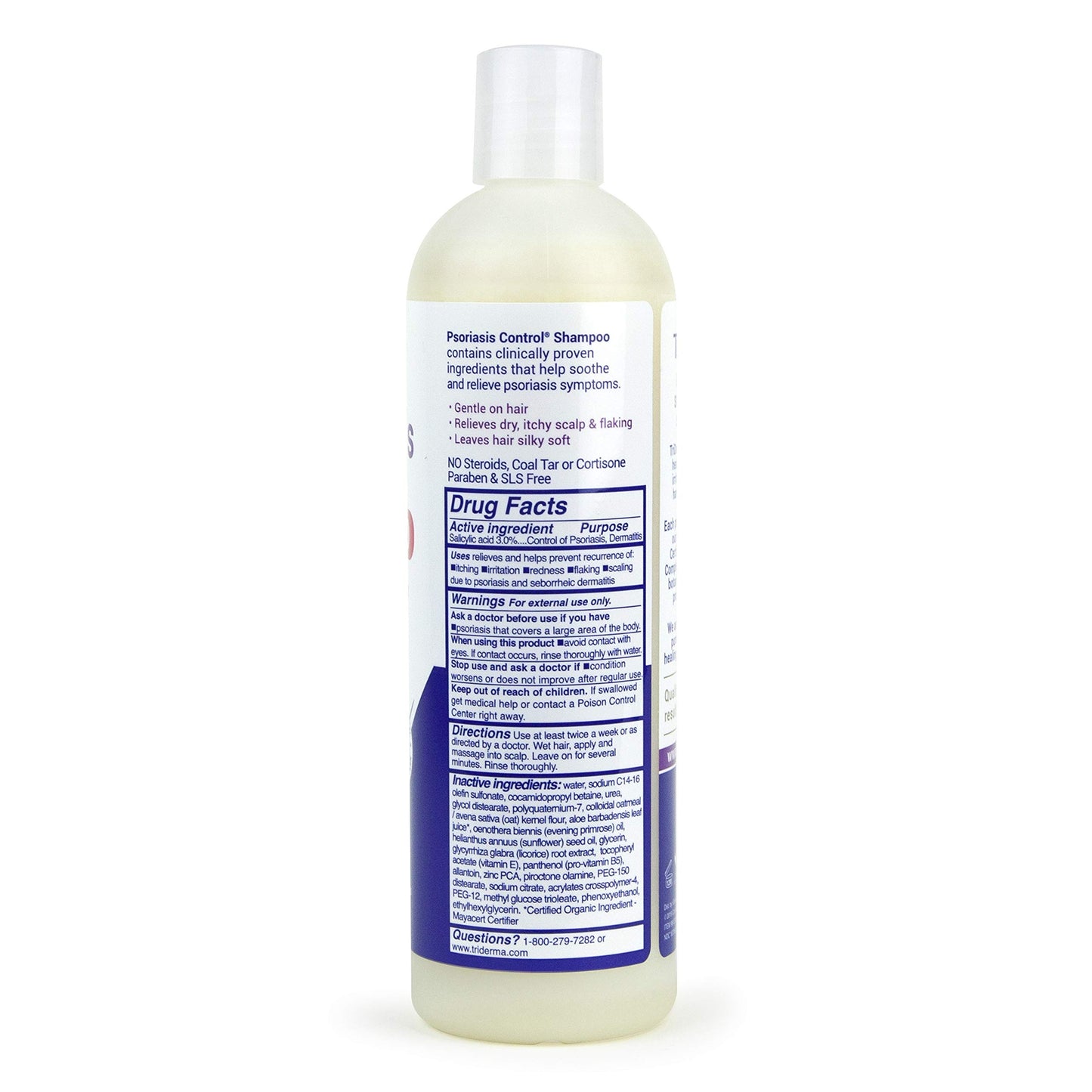 TriDerma Psoriasis Control Scalp Exfoliator Shampoo with 3% Salicylic Acid and Rosemary, Salon Quality Shampoo for Psoriasis, Seborrheic Dermatitis, No Coal Tar, Fresh Scent 12 oz