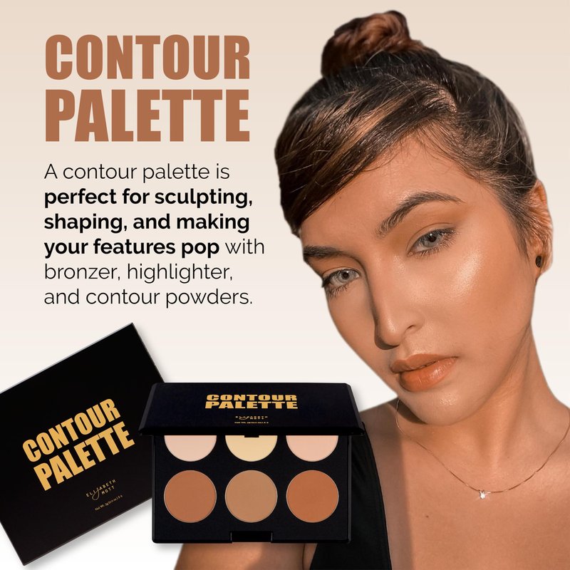 Elizabeth Mott Bronzer Contour Palette with Highlighting Powder – 6 Blendable Shades for Natural Glow – Long-Lasting, Lightweight, Cruelty-Free & Paraben-Free Makeup Contouring Kit for All Skin Tones