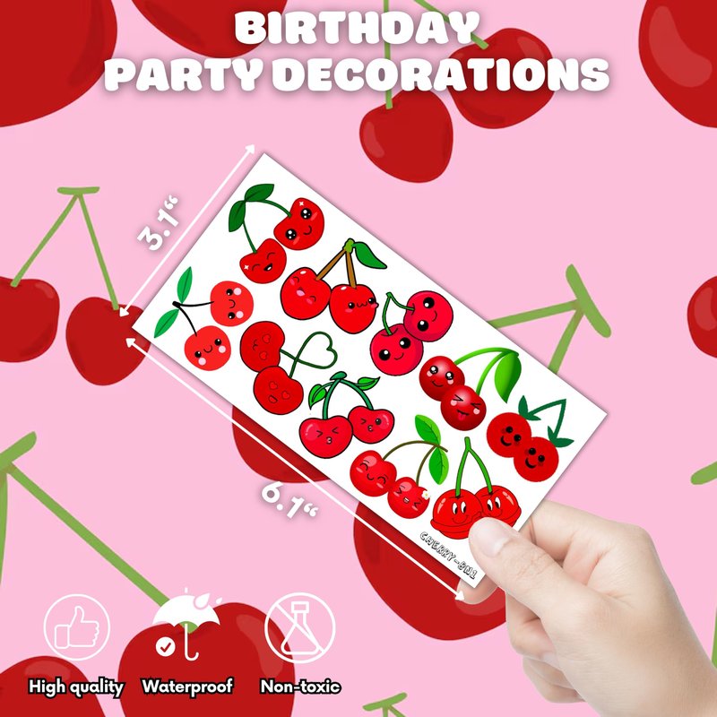 Generic 96 PCS Cute Cherry Tattoos Stickers Themed Fruit Birthday Party Decorations Supplies Favors Cherries Decor Cherry Print Gifts for Girls Boys School Classroom Prizes Rewards, Red