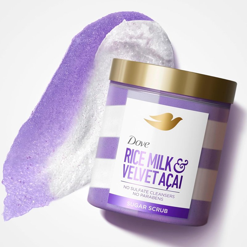 Dove Sugar Body Scrub - Velvet Acai & Rice Milk Exfoliator | 15 oz for Hydrated Skin
