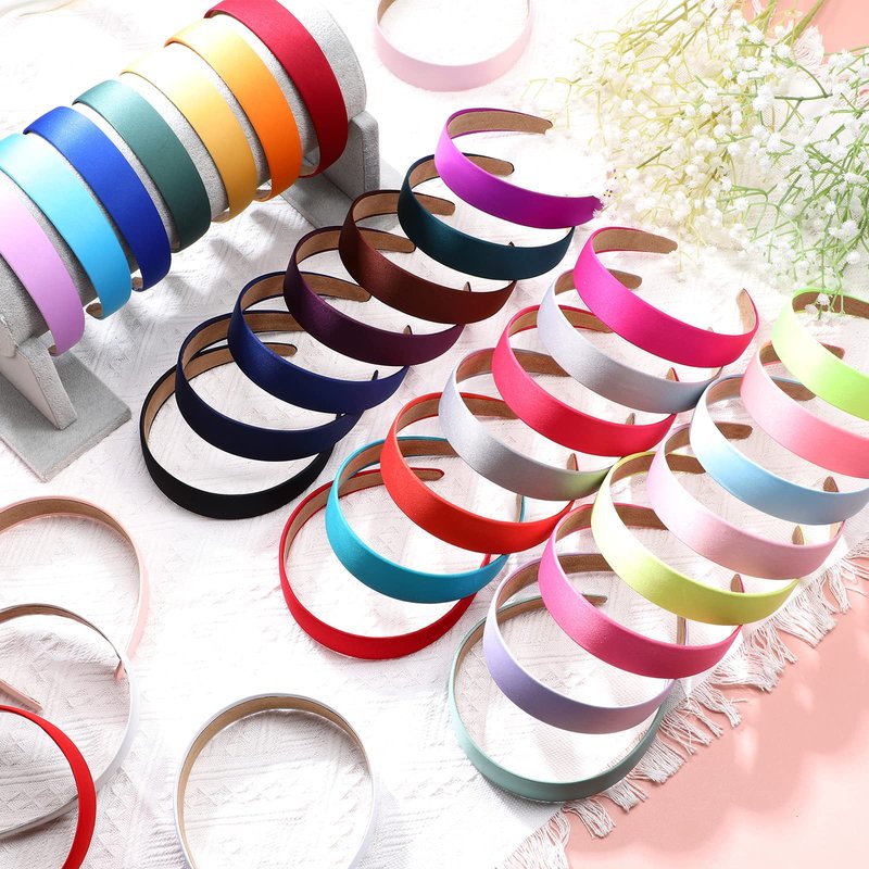Janinka 36 Pcs Hard Headbands Bulk Plain Satin Headband Hard Headbands 1.2 Inch/ 3 cm Non Slip Ribbon Decor DIY Hair Holiday Costume Accessories for Women