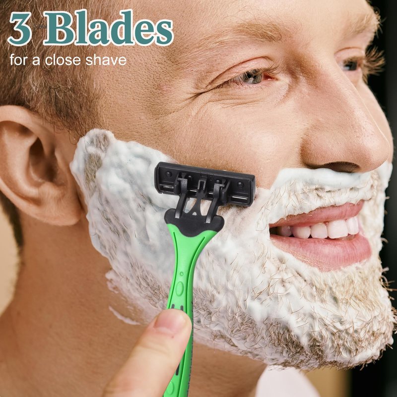 Wovnet 32 Pcs Men's Disposable Razors Bulk 3 Blade Shaving Razor for Sensitive Skin Comfortable Graduation Father's Day Favor