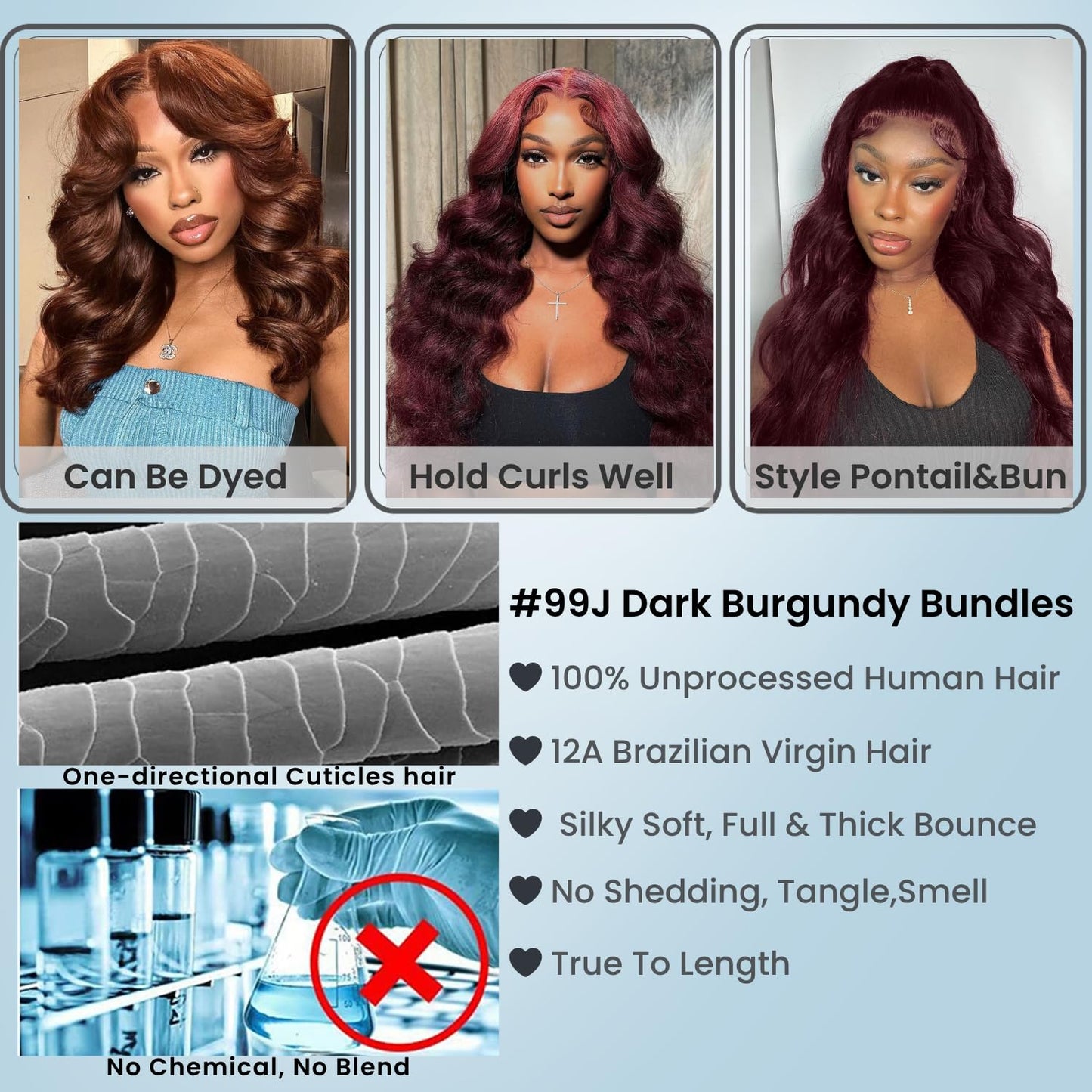 99j Color Human Hair Bundles Body Wave 12 Inch