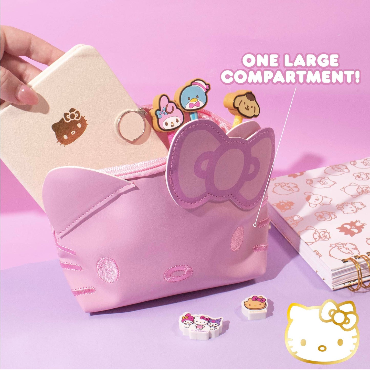 Horizon Group USA Official Sanrio Hello Kitty Pouch, Pink Hello Kitty Pencil Case With Keychain, Cute School Supplies, Sanrio Stuff, Cute Stationery, School Supplies & Makeup Bag