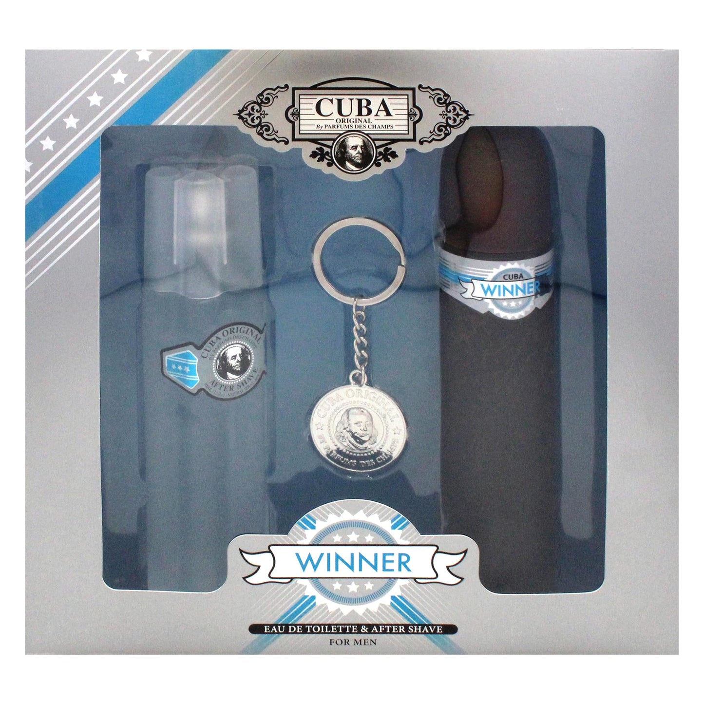 Cuba Winner 3 Pieces Gift Set for Men, (3.3 Ounce Eau de Toilette Spray + 3.3 Ounce After Shave + A Key Chain)