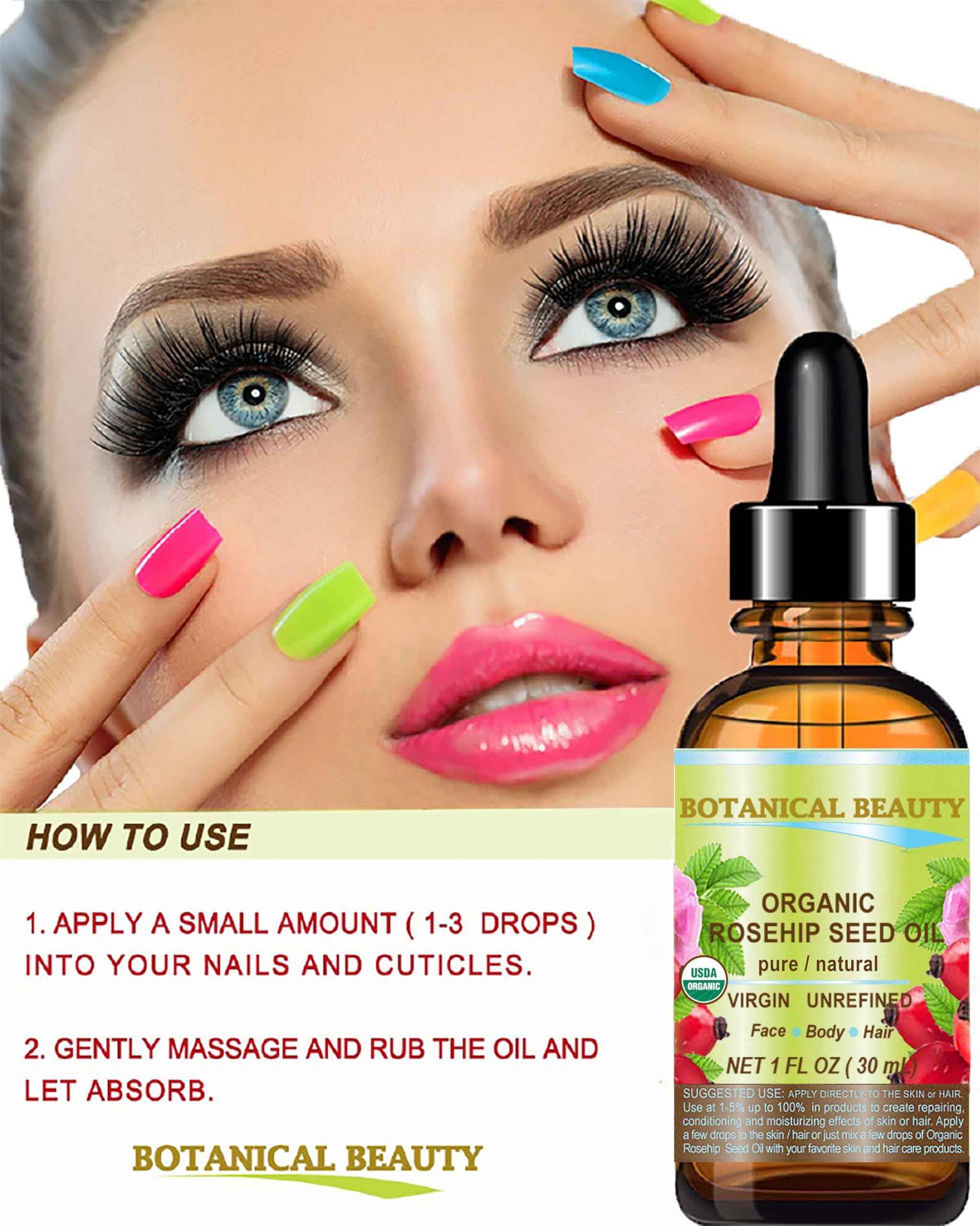 Botanical Beauty Organic ROSEHIP SEED OIL 100% Pure Natural Virgin Unrefined Cold-pressed Carrier Oil 1 Fl Oz 30 ml For Face, Skin, Body, Hair, Lip, Nails, Rich in vitamin C, Vitamin E, Anti-Aging
