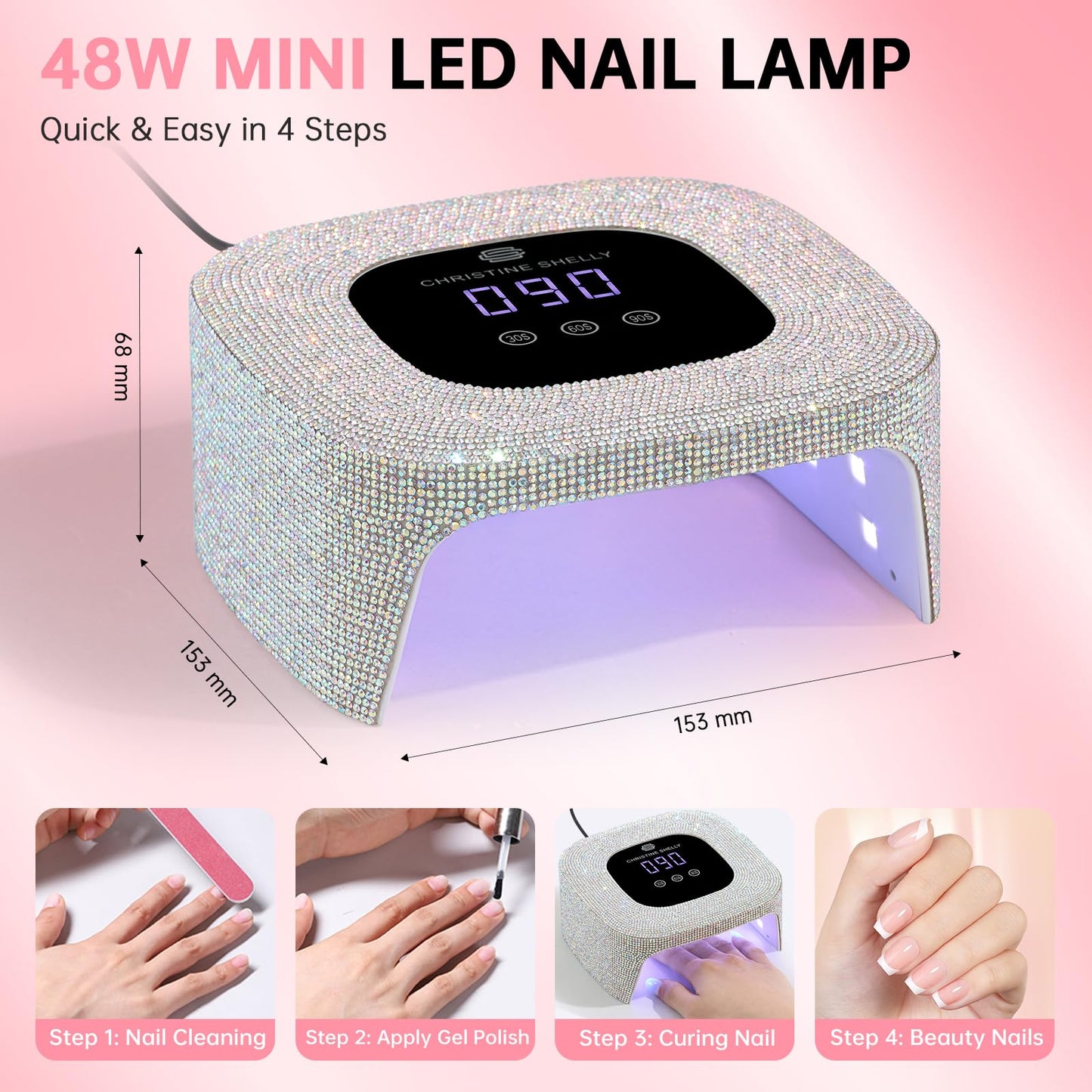 CHRISTINE SHELLY UV Nail Lamp, UV Light for Gel Nails,48W Plug-in Mini Diamond Nail Lamp Nail Dryer with Touch Control Auto Sensor and 3 Timer Settings Nail Light Portable Curing Lamp (AB Diamond)