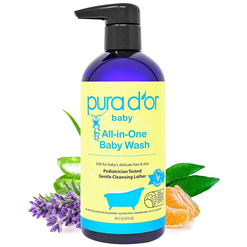 PURA D'OR Calming Baby Wash & Shampoo - Tear-Free, Sulfate-Free, Natural Aloe Vera | 16 Oz